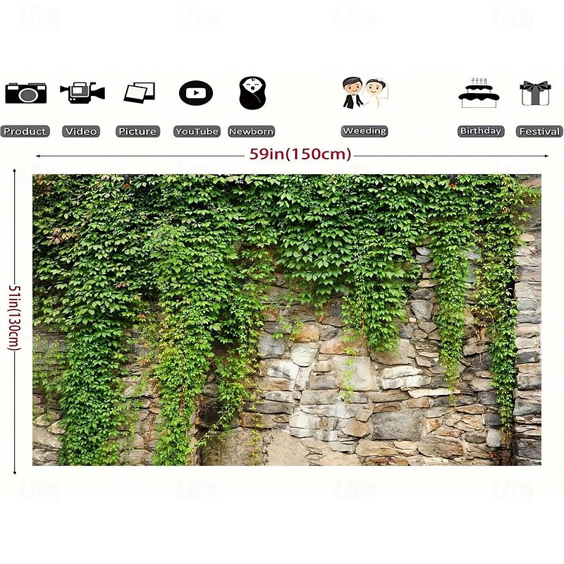 1pc Spring Garden Leaves Falling Horticultural Plants Grunge Stone Wall Green Banner Leaves And Branches Covering Vintage Architecture Photo Background4