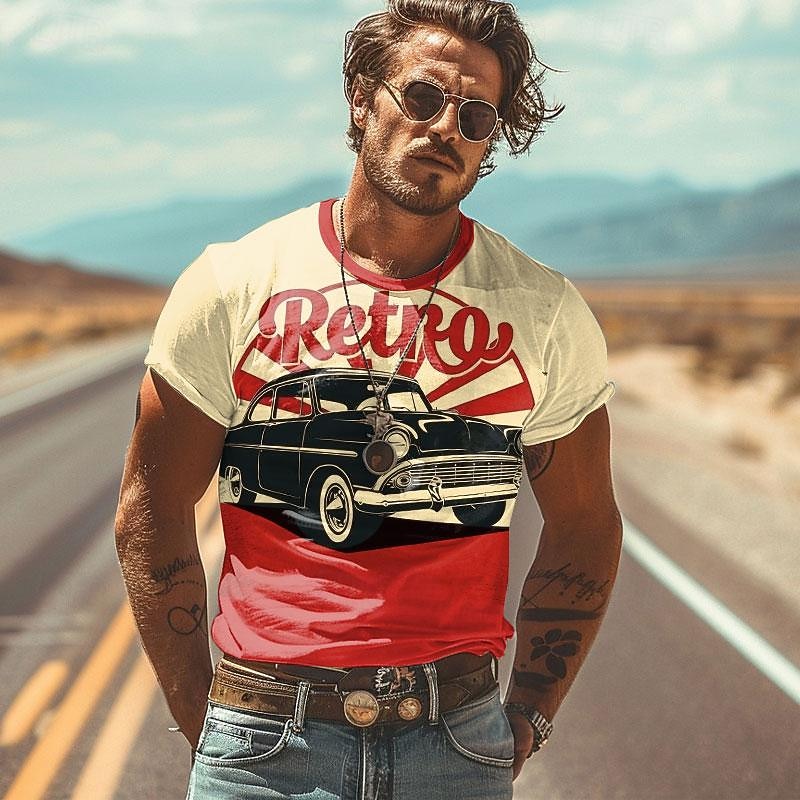 Retro Classic Car Graphic Men's Short Sleeve T-Shirt