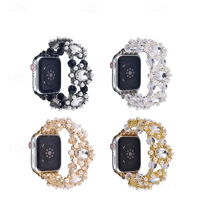 Jewelry Bracelet Compatible with Apple Watch band 38mm 40mm 41mm 42mm 44mm 45mm 49mm Bling Diamond Beaded Adjustable Alloy Beads Strap Replacement Wristband for iwatch Ultra 2 Series 9 8 7 SE 6 5 4 3