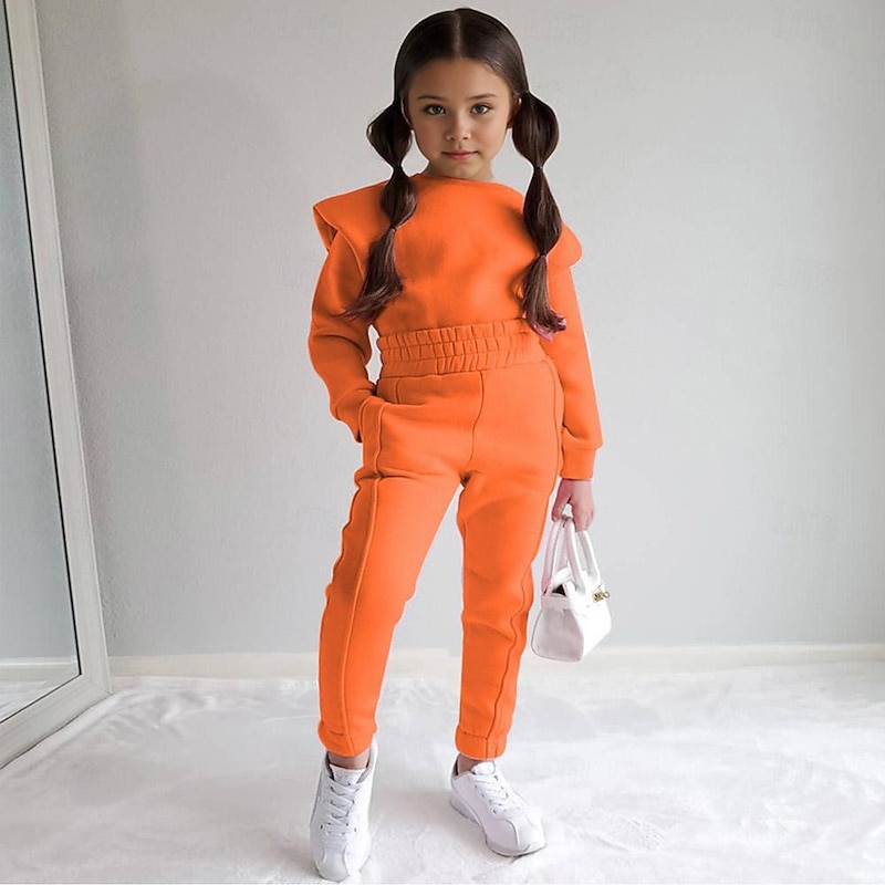 2 Pieces Toddler Girls' Solid Color Hoodie & Sweatpants Set Set Long Sleeve Cool Outdoor 3-7 Years Fall White Pink Orange3
