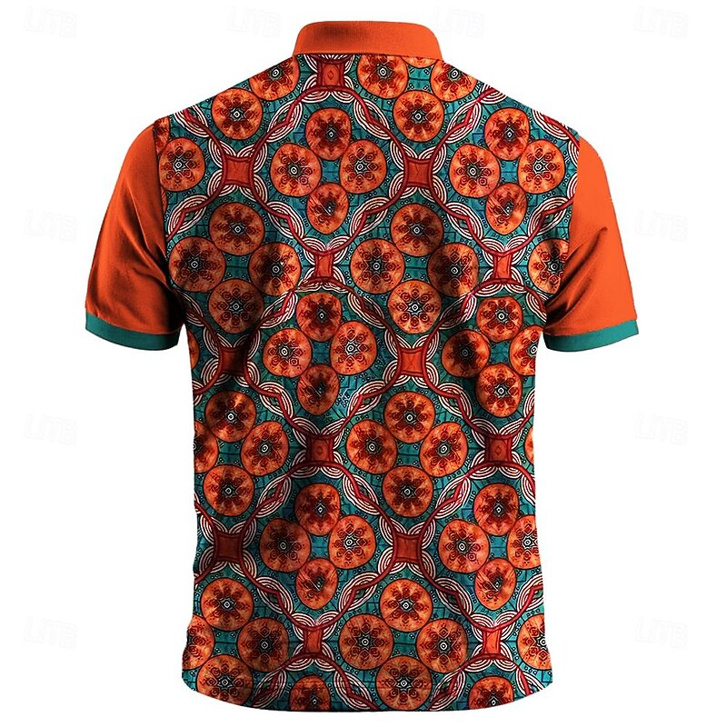 Men's Tribal Polo Shirts Golf Shirt Short Sleeve Polo Shirts Collared Shirts Vintage Casual Vacation Wear Party Outfits Buttons 3D Print Summer Yellow Blue Orange2