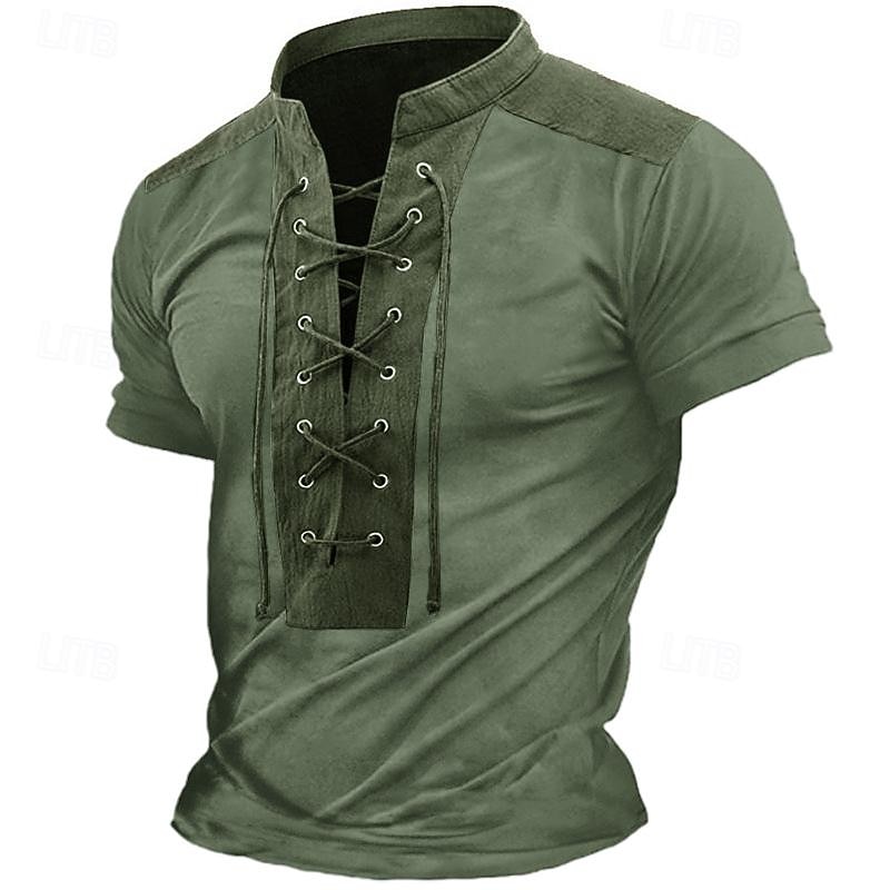 Men's Henley Shirt Tee Top Color Block Drawing Henley Outdoor Casual Short Sleeve Button Clothing Apparel Fashion Designer Comfortable4