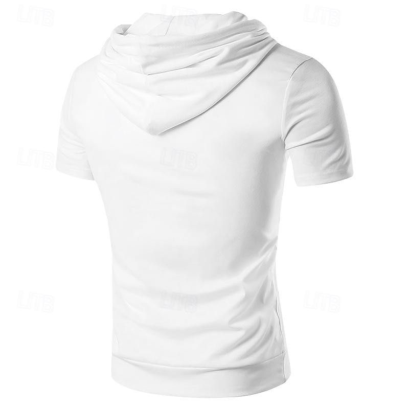 Men's Hoodie Tee Top Short Sleeve V Neck Summer Color Block Fashion Designer Comfortable Hooded Outdoor Casual Daily Black White Brown Top Tee for Men3