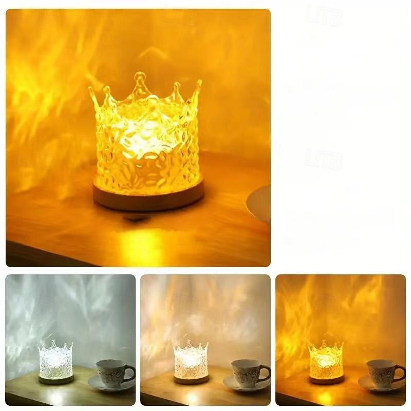 Crown Rotating Water Ripple Nightlight Ocean Wave Projector Lamp Creative Bedside Flame Ambiance Light Romantic Gift Starry Projection Light for Bedrooms, Meditation and Stress Relief2