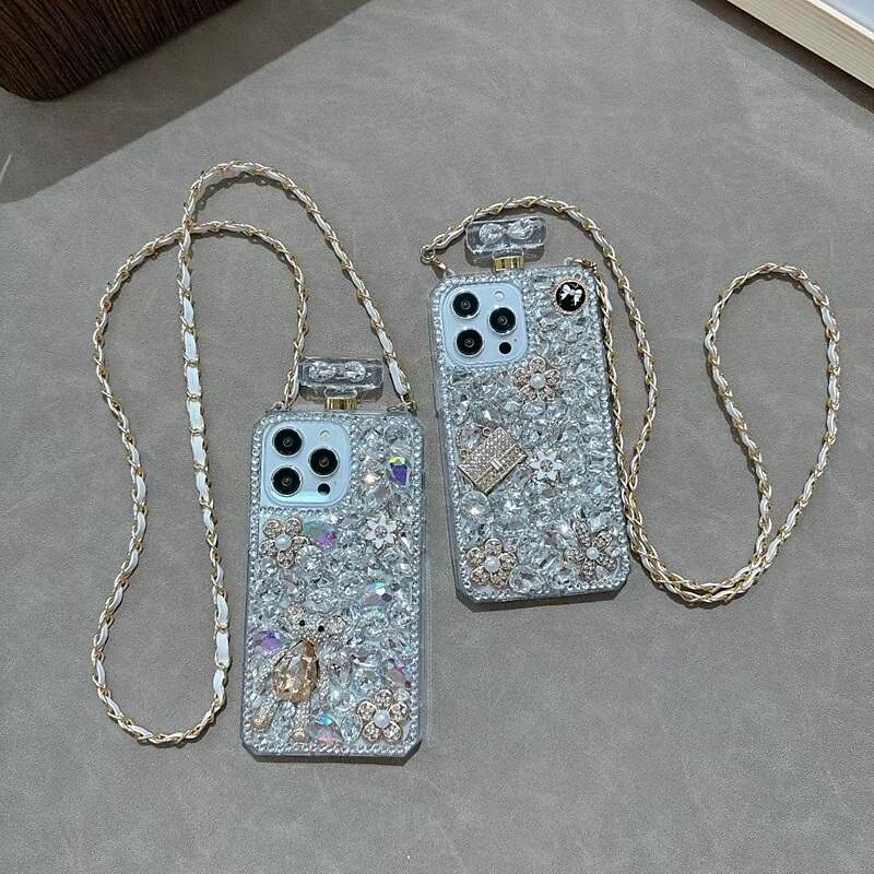 Phone Case For iPhone 16 15 14 Pro Max Plus 13 12 11 Pro Max Mini Back Cover with Lanyard Non-Yellowing Bling Glitter Shiny Flower Floral TPU Rhinestone3