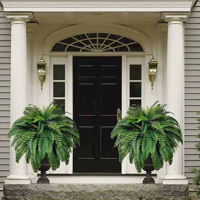Growhabity Ferns, UV Resistant Lifelike Artificial Boston Fern, Artificial Ferns for Outdoors, Faux Ferns Fake Ferns Artificial Plants, Fake Boston Fern for Porch Window Home Decor(Needed 4 Bundle to fill a pot the size of the one in the AD)