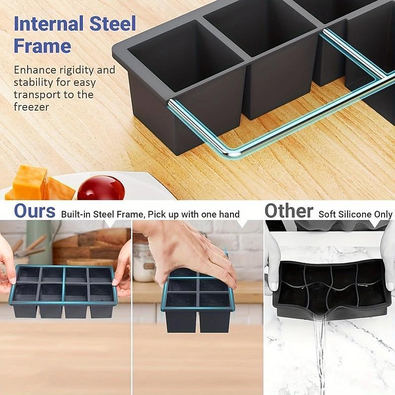 1 Pack Large Ice Cube Tray for Whiskey Big Square Ice Cube Maker for Cocktail - Silicone Old Fashioned Ice Cube Trays 2inch Huge Cubed Ice Trays for Whisky3