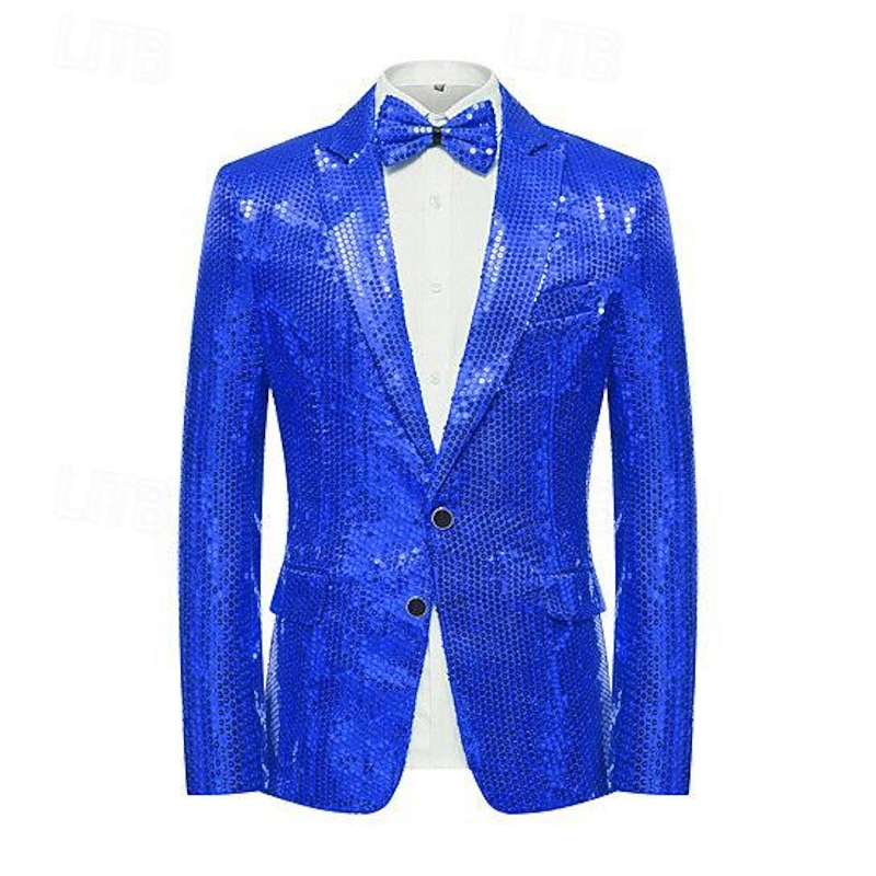 Men's Blazer Jacket Party Sparkle Sequin Solid Colored Black Silver Pink Tailored Fit Single Breasted Two-buttons2