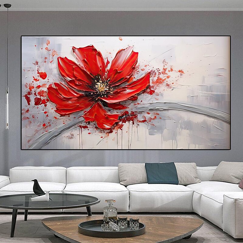 Large hand painted  Flower Oil Painting On Canvas Gold red flower painting Wall Decor Abstract Texture Floral PaintingCustom flower tree  Painting Modern Living Room Decoration4
