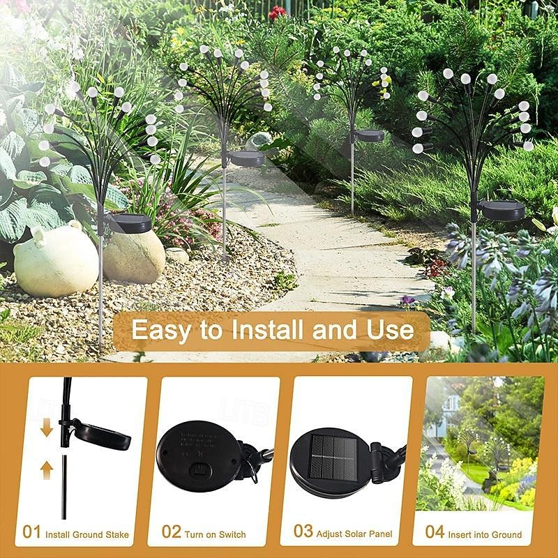 1pc 12LED Solar Garden Firefly Lamp, Swaying Lights 2 Flashing Modes Waterproof for Lawn Sidewalk Pathway Yard Patio2