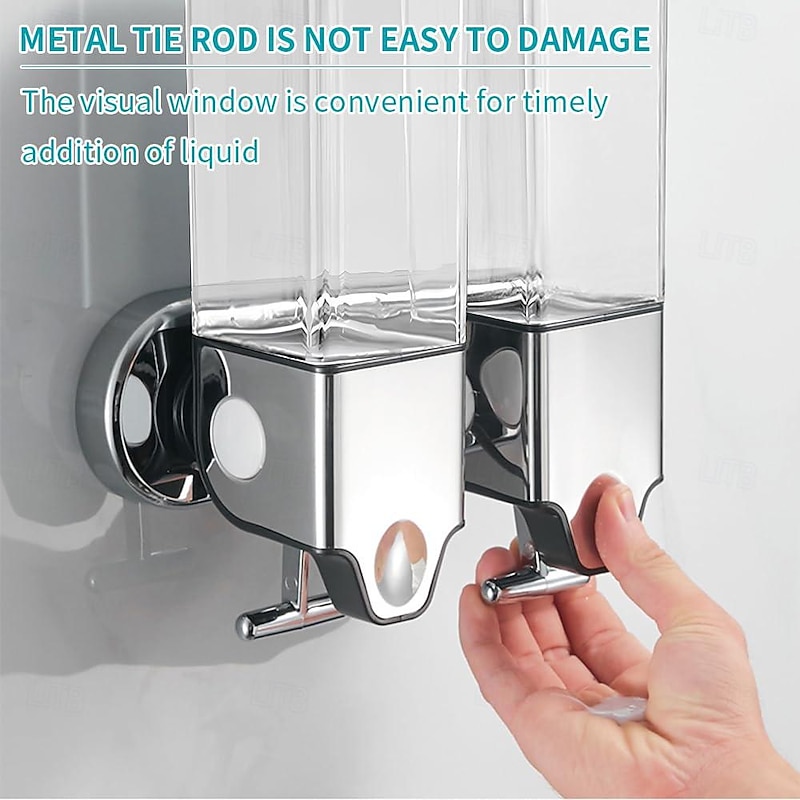 No-Drill  Wall Mounted soap Dispenser for Bathroom and Kitchen, Shampoo and Conditioner Dispenser Drill Free with Adhesive2