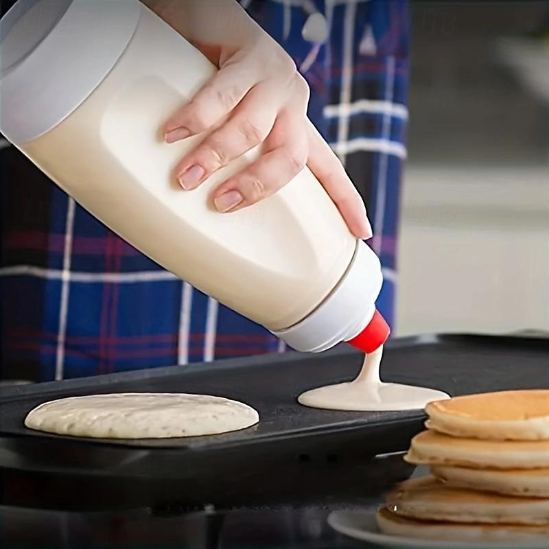 Pancake Batter Dispenser and Mixer with BlenderBall Wire Whisk Batter Bottle Squeeze Kitchen Pancake Shaker Batter Dispenser Bottle Baking Tool for Cupcakes, Muffins, Crepes, and More