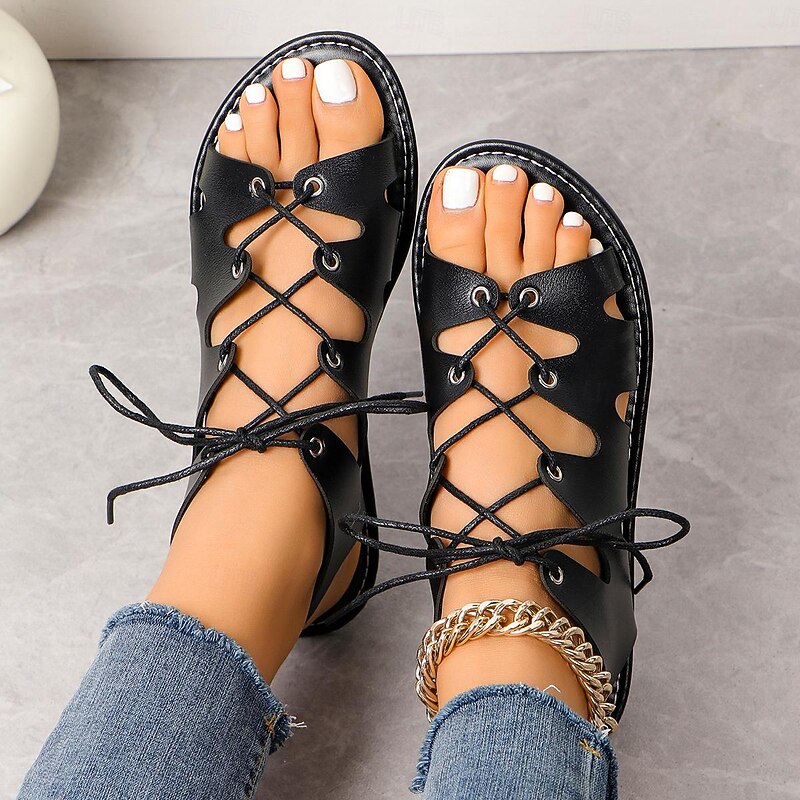 Women's Gladiator Lace-Up Sandals – Open-Toe Flat Summer Shoes for Casual, Beach, and Boho Style2