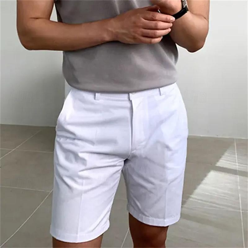 Men's Shorts Summer Shorts Work Shorts Buttons Pocket Plain Comfort Short Holiday Beach Weekend Fashion Casual Black White Micro-elastic3