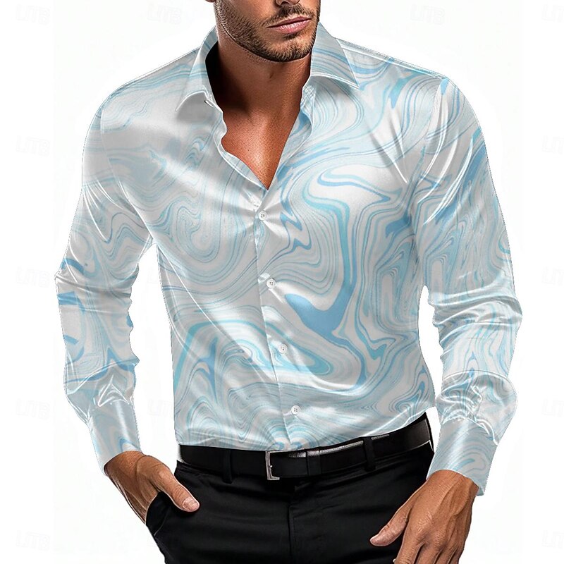 Men's Satin Shirt Dress Shirt Button Up Shirt Formal Daily White Navy Blue Purple Long Sleeve Turndown Summer Spring Clothing Apparel Buttons4