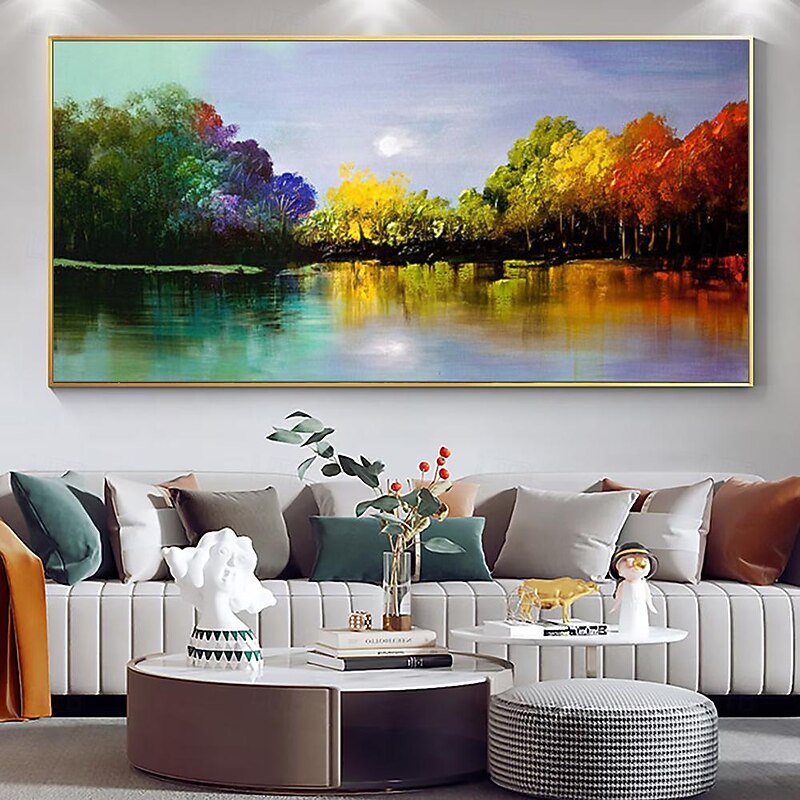 Mintura Handmade Four Aeasons Forest Landscape Oil Paintings On Canvas Large Wall Art Decoration Modern Abstract Tree Picture For Home Decor Rolled Frameless Unstretched Painting