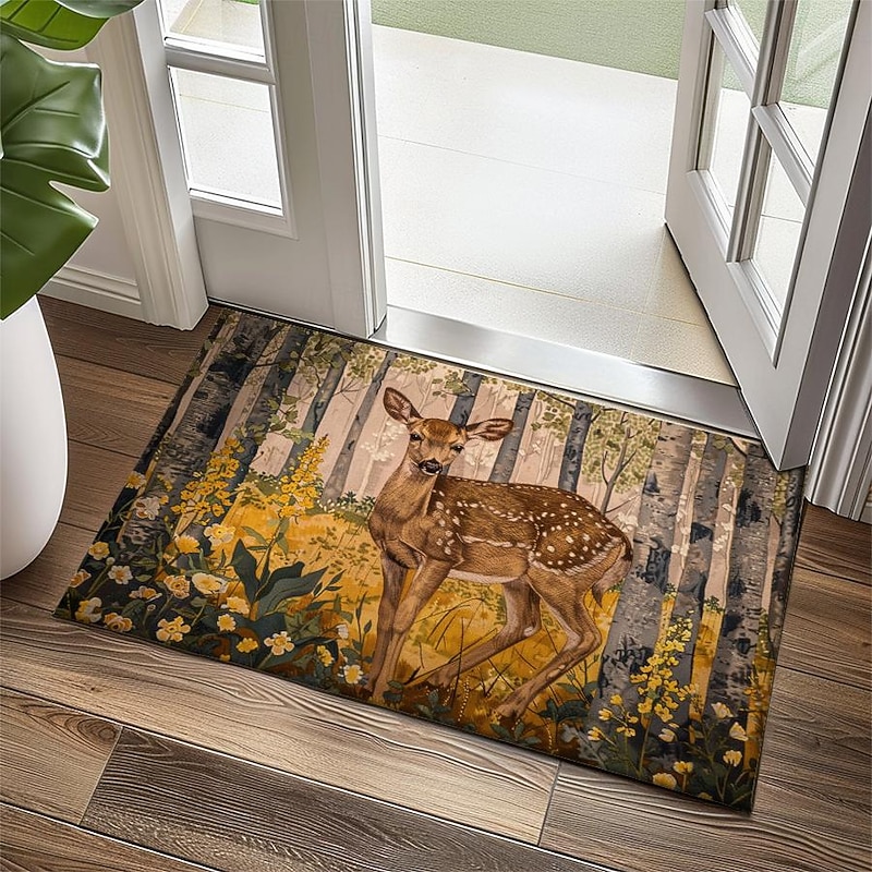 Floral Deer Doormat Kitchen Mat Floor Mat Non-Slip Area Rug Oil Proof Rug Indoor Outdoor Mat Bedroom Decor Bathroom Mat Entrance Rug2