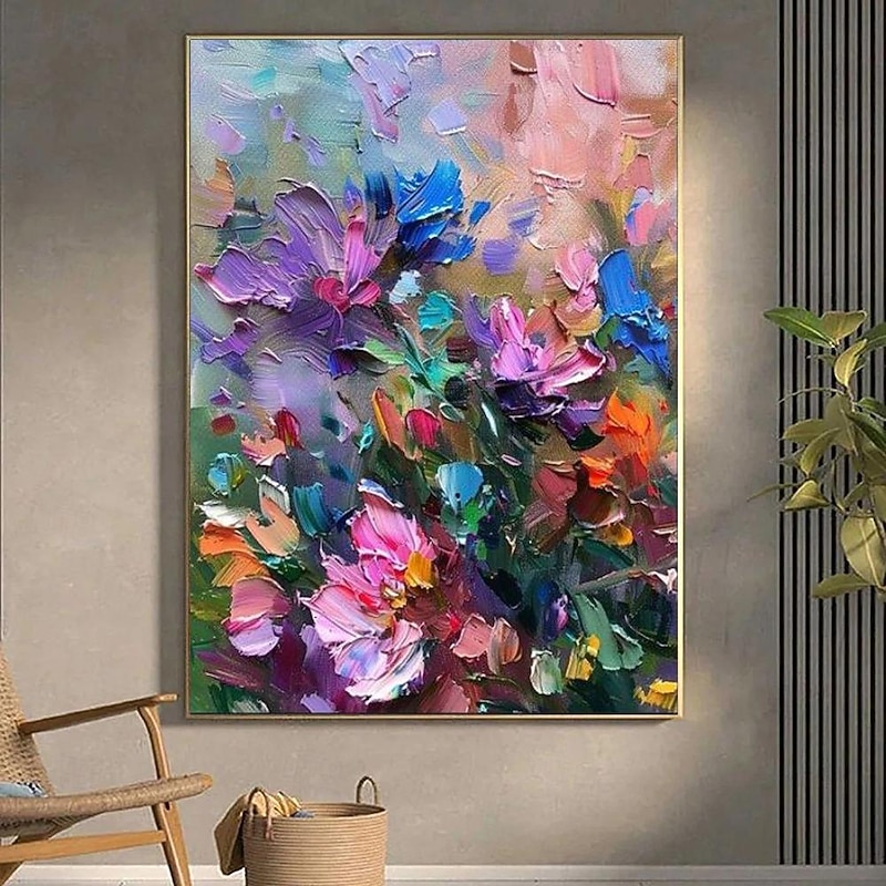 Handmade Oil Painting Canvas Wall Art Decoration Abstract Flowers for Home Decor Rolled Frameless Unstretched Painting