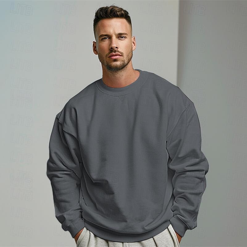 Men's Sweatshirt Pullover Black White Gray Crew Neck Sports Holiday Vacation Streetwear Cotton Fashion Daily Casual Spring &  Fall Clothing Apparel Hoodies Sweatshirts  Long Sleeve3