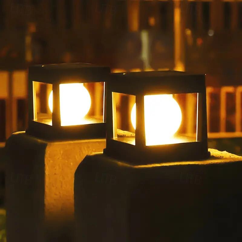 Solar Column Head Lamp Outdoor Waterproof Fence Light Solar Post Lights Garden Step Lawn Garden Landscape Decoration Lighting