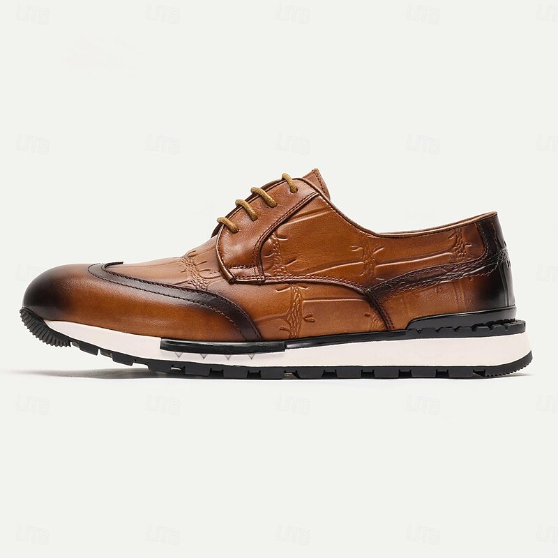 Men's Sneakers Dress Sneakers Leather Italian Full-Grain Cowhide Slip Resistant Lace-up Brown3