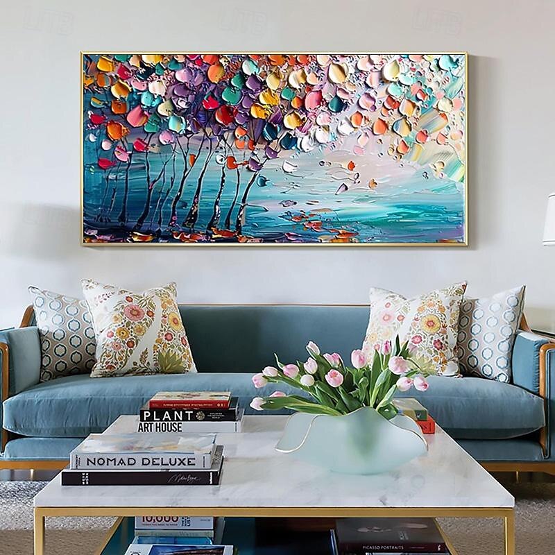 Handpainted Original Colorful Tree Oil Painting On Canva Large Wall Art Abstract 3D Flower Wall Decor Custom Painting Minimalist Living Room Decor No Frame2