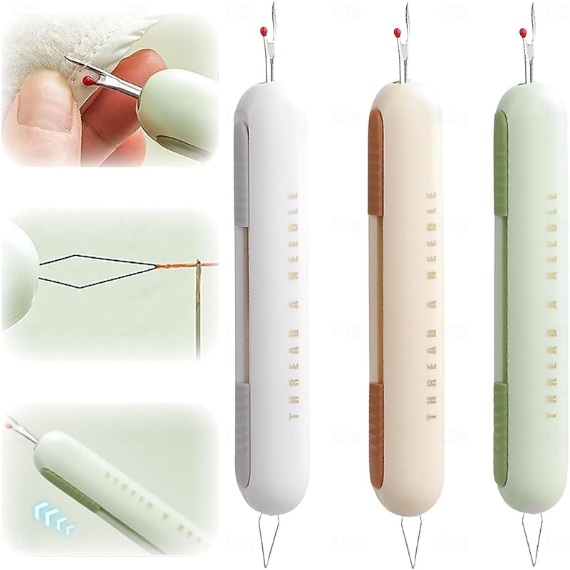 2 in 1 Needle Threader Seam Ripper,Threading and Seam Remover Seam Ripper Tool for Sewing Crafting Knitting Thread Removing Supplies