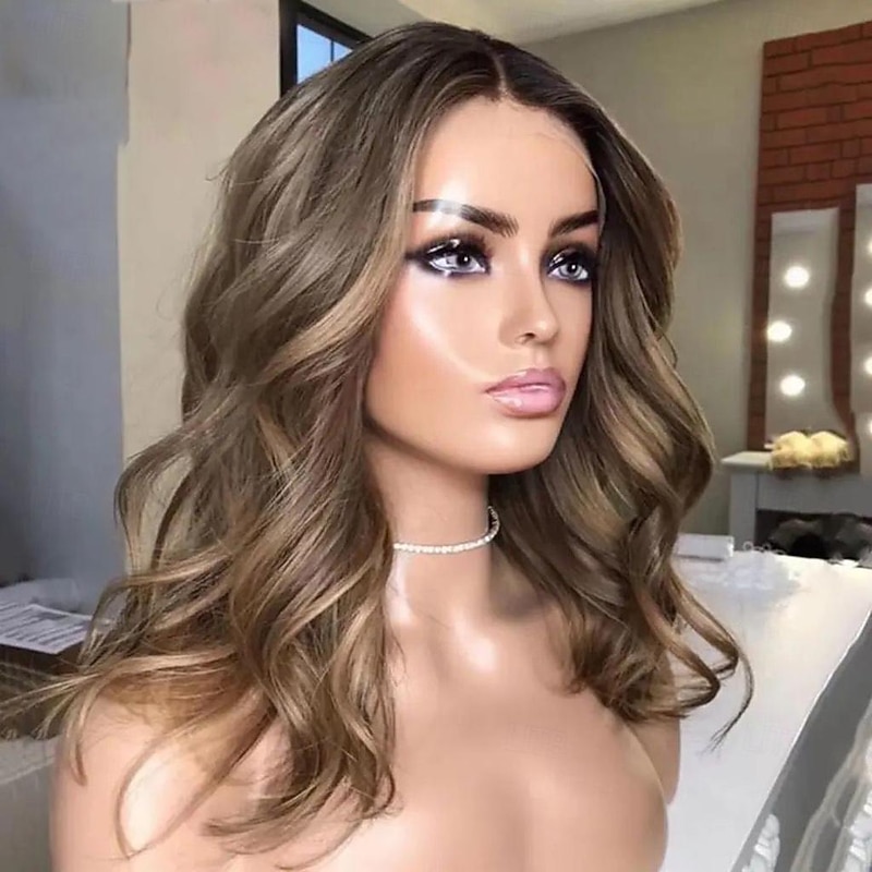 Remy Human Hair 13x4 Lace Front Wig Short Bob Brazilian Hair Wavy Loose Wave Light Brown Wig 130% 150% Density with Baby Hair Pre-Plucked For Women Long Human Hair Lace Wig2
