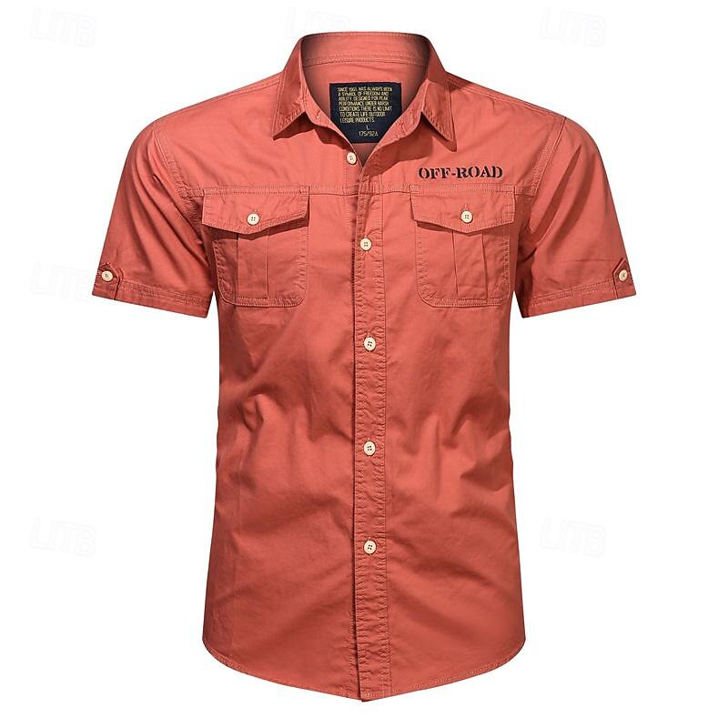 Men's Shirt Workwear Shirts Work Shirt Button Up Shirt Cargo Shirt Red khaki Army Green Dark Blue Beige Short Sleeve Plain Lapel Vacation Hawaiian Pocket Clothing Apparel Fashion Casual Comfortable3