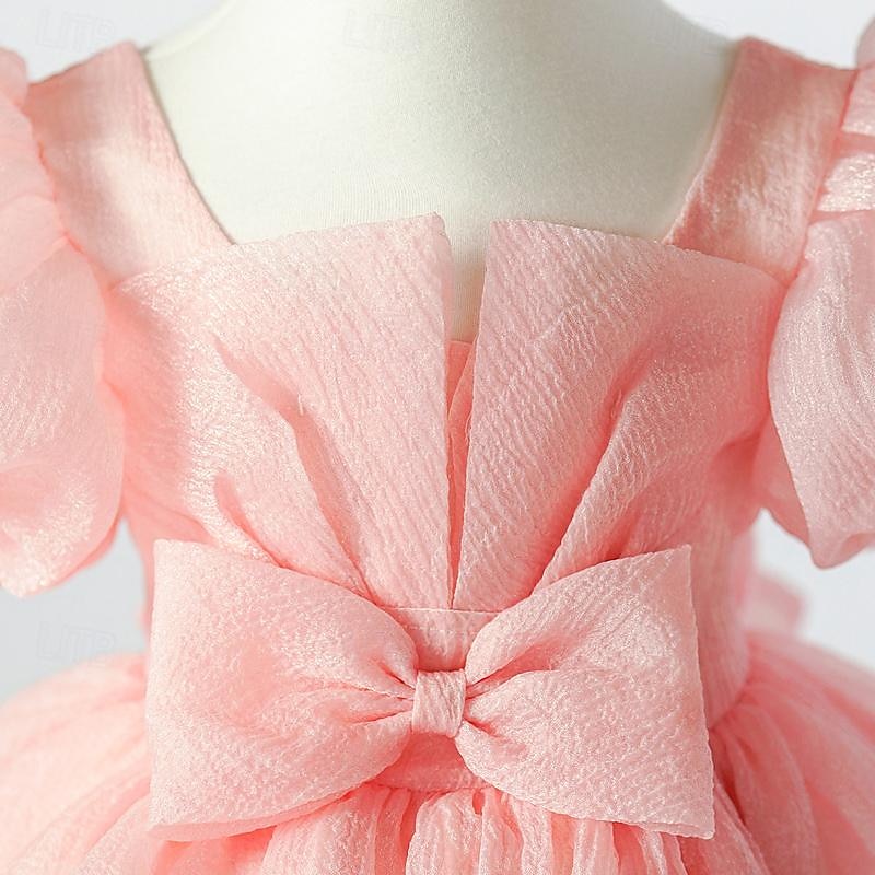 Kids Girls' Flower Girl Dress Party Dress Solid Color Short Sleeve Wedding Party Special Occasion Mesh Backless Puff Sleeve Adorable Sweet Cotton Polyester Asymmetrical Party Dress Summer Spring Fall3