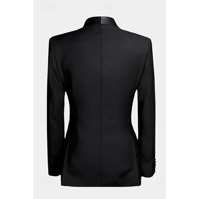 Men's Wedding Suits Shawl Lapel Shawl Collar Black White Formal Solid Colored Tailored Fit 2 Piece Double Breasted Six-buttons2