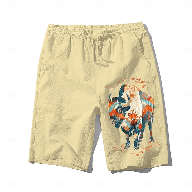 Men's Animal Cow Shorts Summer Shorts Beach Shorts Mid Waist Hawaiian Casual Outdoor Holiday Going out Drawstring Elastic Waist Print Designer Clothing Apparel