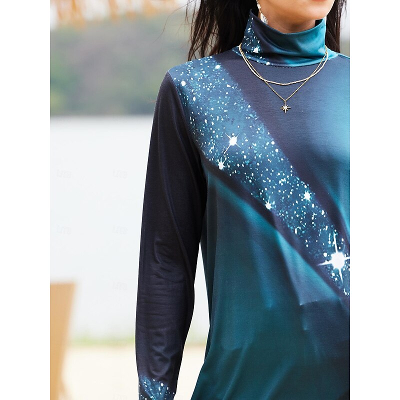 Women's T Shirt Daily Basic Print Long Sleeve Long Tops Turtleneck High Neck Casual Black Red Blue Purple Green Fall & Winter4