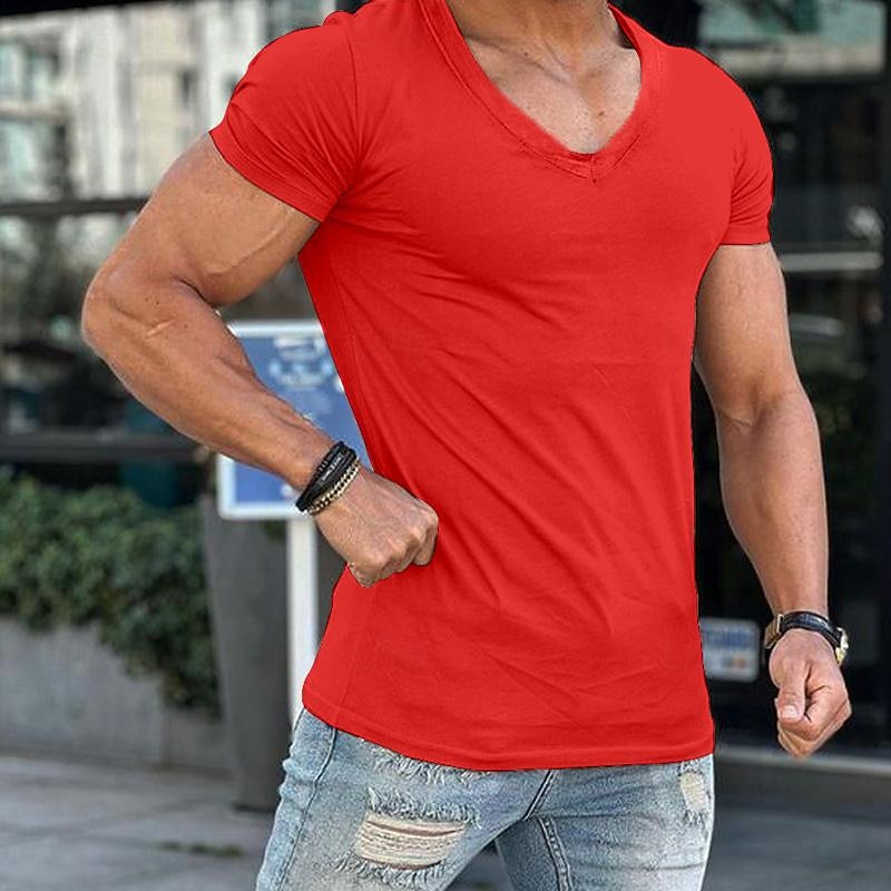 Men's T Shirt Tee Top Short Sleeves V Neck Summer Plain Fashion Designer Basic Classic Style Vacation Street Going out Dark Grey Black White Top Tee for Men3