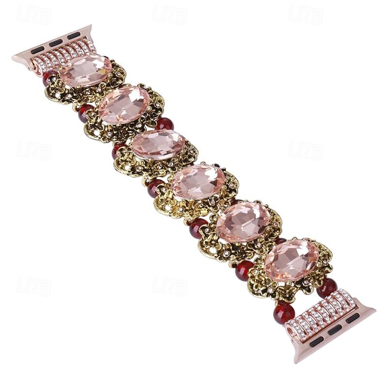 Jewelry Bracelet Compatible with Apple Watch band 38mm 40mm 41mm 42mm 44mm 45mm 49mm Elastic Bling Diamond Beaded Alloy Rhinestone Strap Replacement Wristband for iwatch Ultra 2 Series 9 8 7 SE 6 5 43