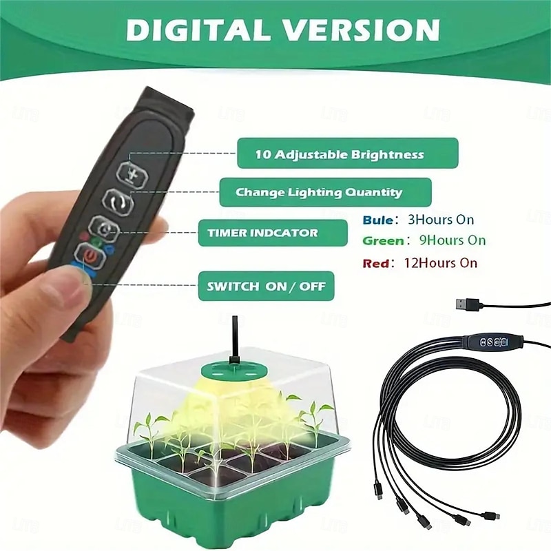 LED Glow Lights Plants Seed Starter Trays with 12 Holes Per Tray Nursery Pots Lamp USB Powered Full Spectrum LED Growing Lights for Indoor Plant Seedling Flowers Greenhouse Trays3