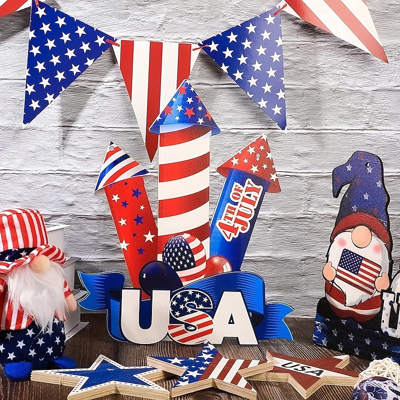 Patriotic Welcome Sign for Front Door 4th of July Independence Day Wreath Decorations  Outdoor Door Hanger for Porch, Wall, Window3