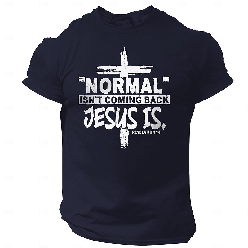 Men's Quotes & Sayings Cross Jesus Letter Print T Shirt Tee Top 100% Cotton Short Sleeve Graphic Shirt Black Dark Grey Dark Blue Comfortable Tee Street Sports Outdoor Fashion Designer Clothing