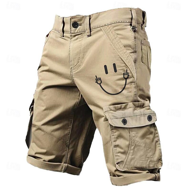 Men's Cargo Shorts Multiple Pockets Graphic Smile Printed Outdoor Short Sports Classic Micro-elastic Shorts4
