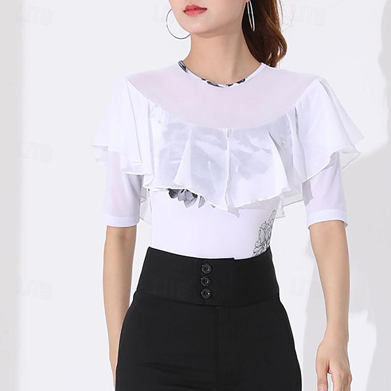 Latin Dance Ballroom Dance Leotard / Onesie Printing Ruffles Splicing Women's Performance Training Half Sleeve High Polyester2