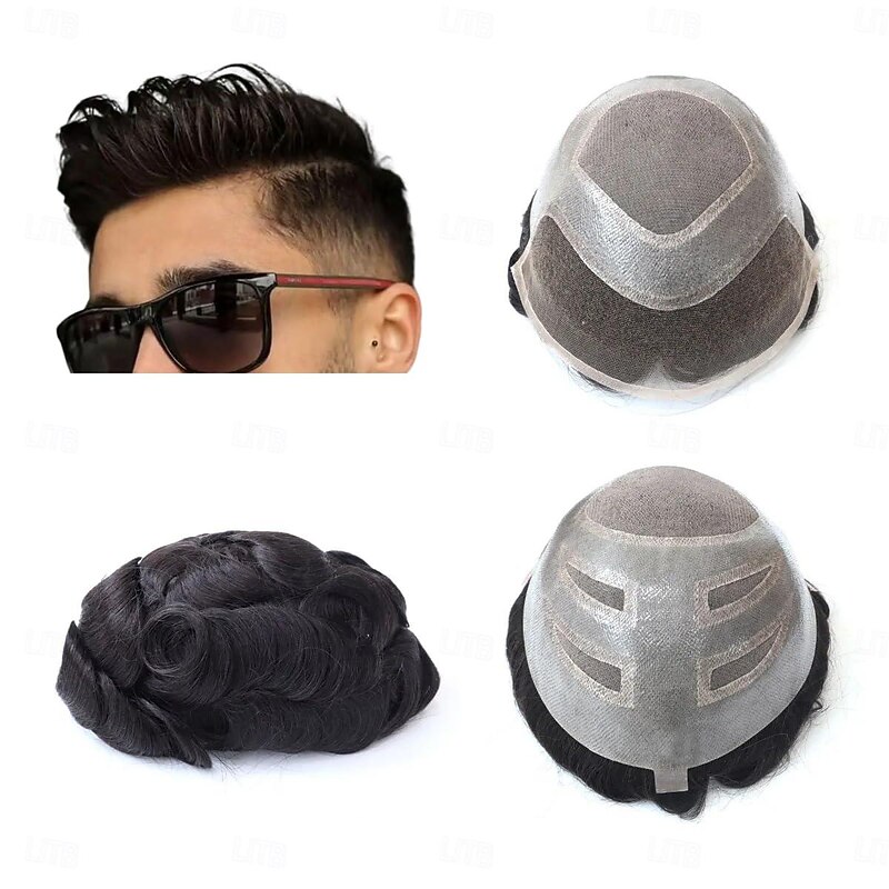 6 Inches Lace Front Prosthesis Hair Pieces For Men Mens Toupee For Men Human Hair Replacement System with Mono Thin Skin Pu 7X9 8X10 - Main Image