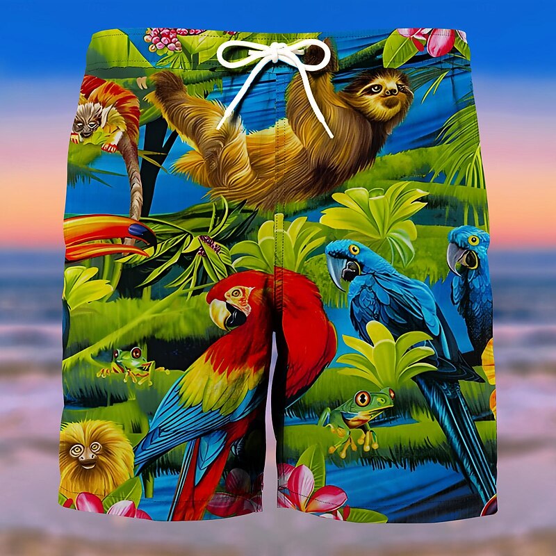 Men's Tree Parrot Flower / Plants Swimming Trunks Board Shorts Shorts Mid Waist Fashion Streetwear Designer Casual Daily Holiday Pocket Drawstring Elastic Waist Designer Clothing Apparel4