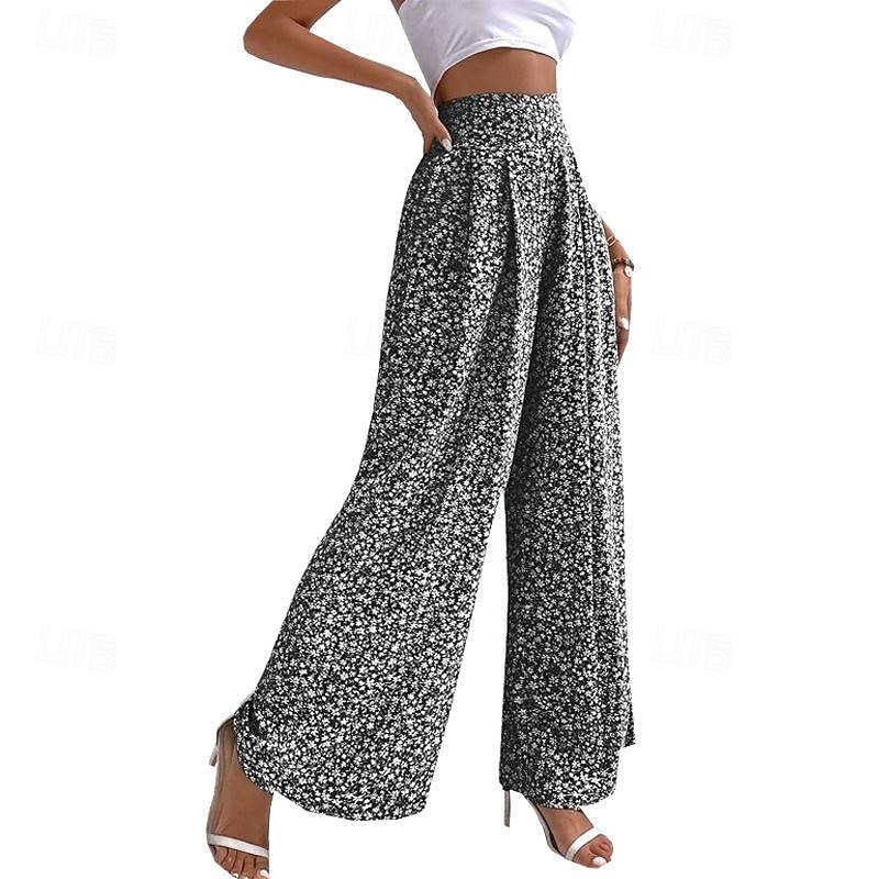Women's Wide Leg Pants Trousers Casual Daily Long Floral Printing Breathability Comfortable Micro-elastic Weekend Black Red Blue Green Spring & Summer Regular Fit2