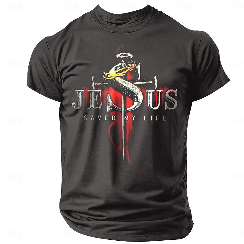 Men's 'Jesus Saved My Life' Graphic Short Sleeve T-Shirt4