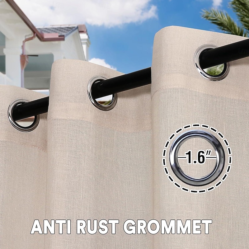 Waterproof Outdoor Patio  Curtain Linen Look Heavy Duty Indoor Outdoor Solid Grommet Curtain Series Thermal Insulated Sunlight Block Drape for Gazebo/Porch, 1 Panel4