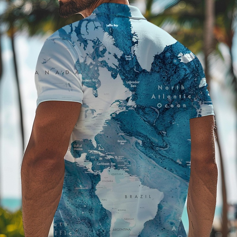 Kentucky Derby Men's Resort Hawaiian Polo Shirts Golf Shirt Short Sleeve Polo Shirts Collared Shirts Beach Wear Vacation Wear Tropical Wear Party Outfits Buttons 3D Print Spring & Summer Lake blue2