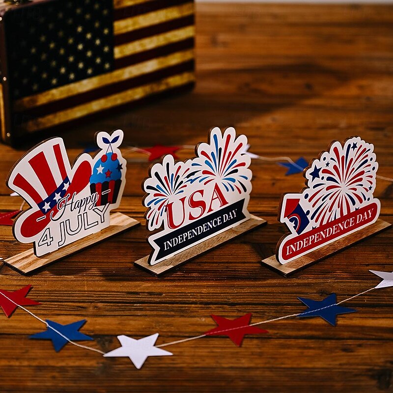 Patriotic Wooden Decorations 4th of July Independence Day Decorations Patriotic Table Decorations Wooden Table Centerpieces Decorations for American Memorial Day Veteran Day Party Decor2