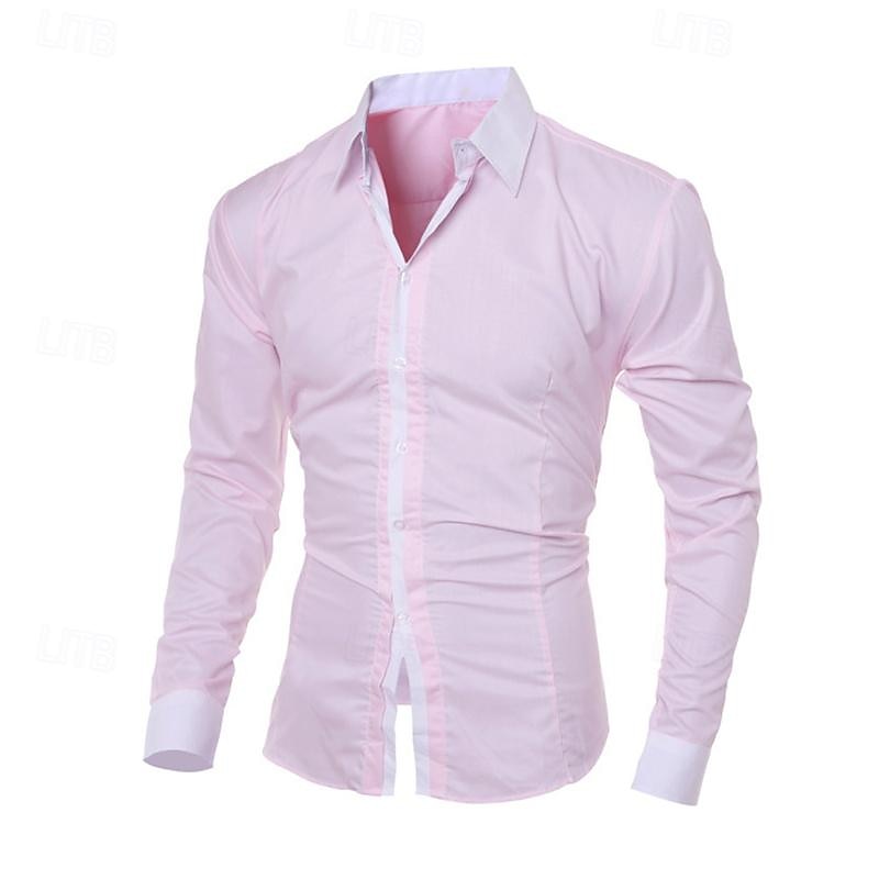 Men's Shirt Dress Shirt Button Up Shirt Color Block Wedding Party Black White Pink Light Sky Blue Long Sleeve Lapel Spring & Fall Clothing Apparel Patchwork 5
