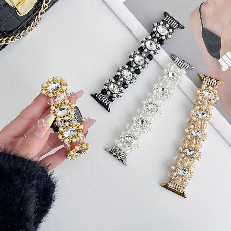 Jewelry Bracelet Compatible with Apple Watch band 38mm 40mm 41mm 42mm 44mm 45mm 49mm Bling Diamond Beaded Adjustable Alloy Beads Strap Replacement Wristband for iwatch Ultra 2 Series 9 8 7 SE 6 5 4 33