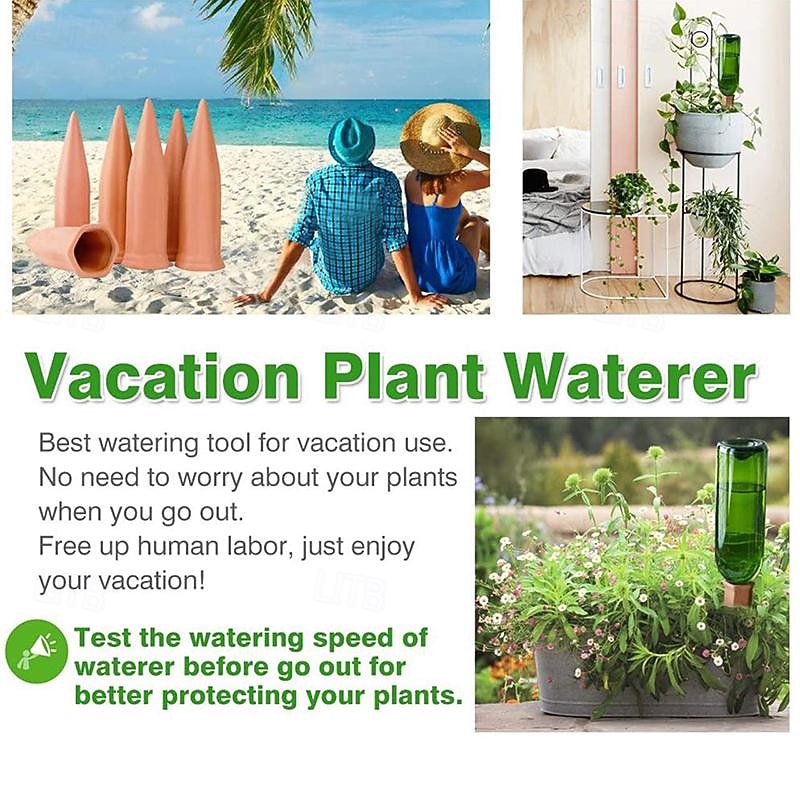 4 Pack Plant Watering Devices Terracotta Vacation Plant Waterer Wine Bottle Watering Stakes Slow Release Plant Watering Spikes Perfect Self Watering Devices for Indoor Outdoor Plants4